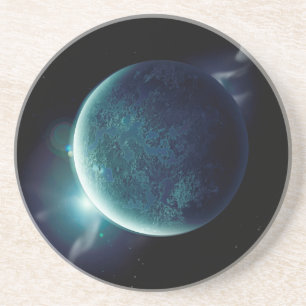 grüner Planet im Universum mit Aura und Sternen Getränkeuntersetzer