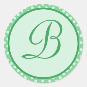 Grüner Polka Dot Monogram, Anfangsklecker Runder Aufkleber