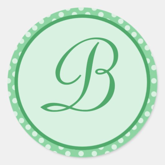Grüner Polka Dot Monogram, Anfangsklecker Runder Aufkleber (Vorderseite)