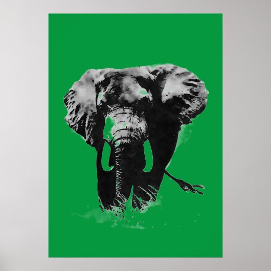 Grüner Pop Art Elephant Poster (Vorne)