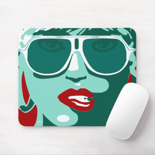 Grüner Pop Hübsche Sonnenbrille Rote Lippen Mousepad (Mit Mouse)