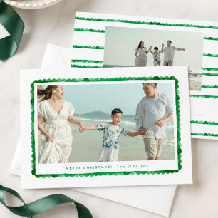 Grüner Preppy-Weihnachtsgruß mit Familienfoto Feiertagskarte