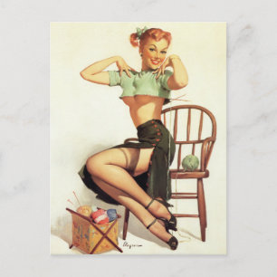 Grüner Pullover Pin Up Postkarte