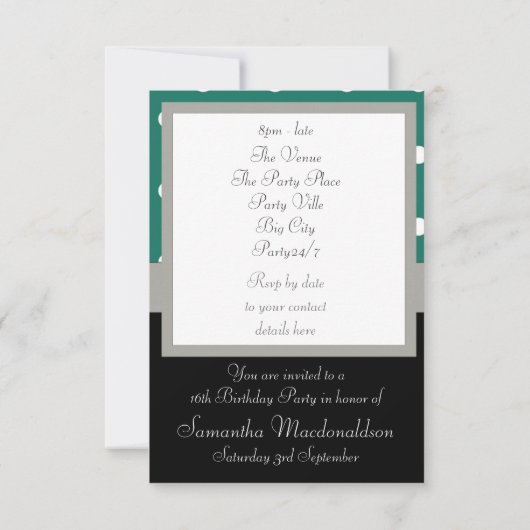 Grüner Punkt 16. Geburtstag Einladung (Rückseite)