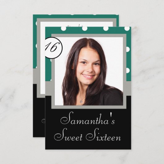 Grüner Punkt 16. Geburtstag Einladung (Vorne/Hinten)