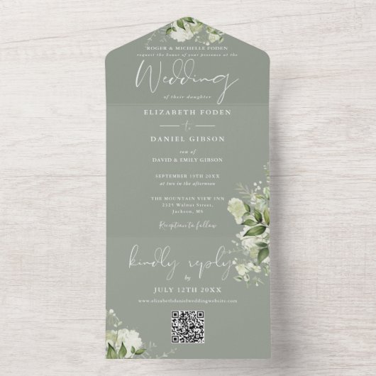 Grüner QR-Code für Blumenzettel All In One Einladung (Innen Boden)