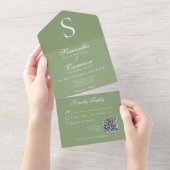 Grüner QR-Code für das moderne Monogramm All In One Einladung (Abreißen)