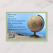 Grüner QR-Code-Tutor-Lehrer-Globus-Buch-Klassenzim Visitenkarte (Vorderseite)