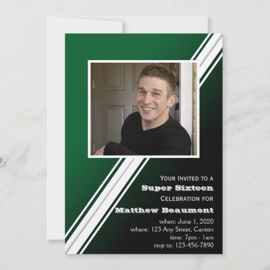 Grüner Racing Stripe Geburtstagsparty Einladung (Vorderseite)