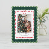 Grüner Rahmen mit Wellenschliff-Weihnachtsfotokart Feiertagskarte (Stehend Vorderseite)