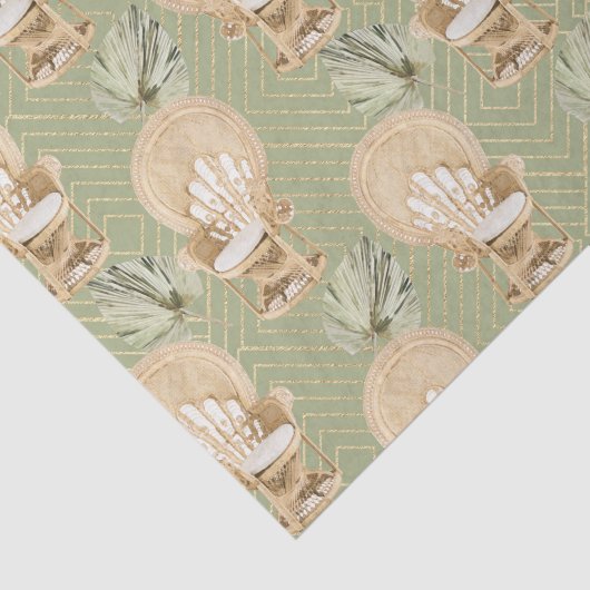 Grüner Rattanstuhl und Palmenleaf Seidenpapier (Ausschnitt)