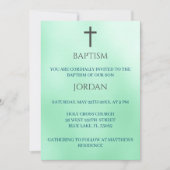 Grüner religiöser Kreuz Traditionelle Taufe Einladung (Vorderseite)