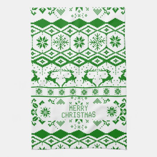 Grüner Rentier-Knetmuster weißer Hintergrund Küchentuch (Vertikal)