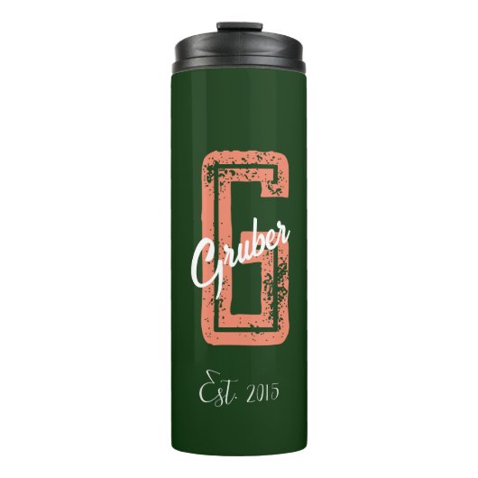 Grüner Retro-Minimalistischer moderner Monogramm-N Thermosbecher (Vorderseite)
