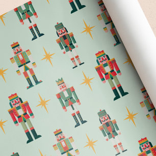 Grüner Retro-Nussknacker-Weihnachten im Midcentury Geschenkpapier