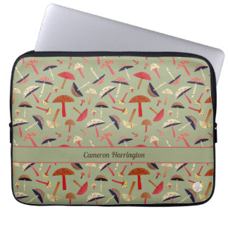 Grüner Retro-Pilz mit personalisierter Vintage-Ins Laptopschutzhülle