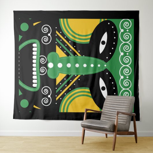 Grüner ritueller Stamm Wandteppich (Beispiel (Horizontal))