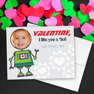 Grüner Roboter Valentinstag Junge Foto Klassenzimm Feiertagskarte