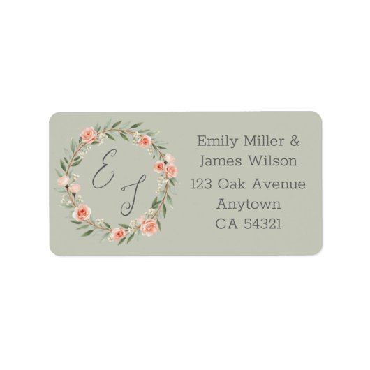 Grüner, romantischer Rose-Kranz Adressaufkleber (Vorne)