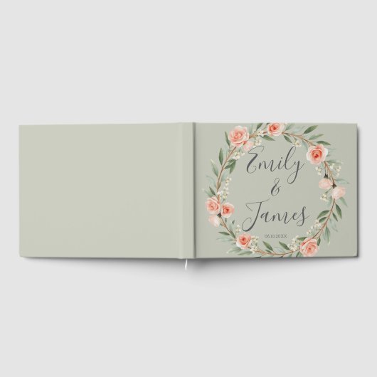 Grüner, romantischer Rose-Kranz Gästebuch (Voll)