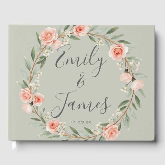 Grüner, romantischer Rose-Kranz Gästebuch (Vorderseite)