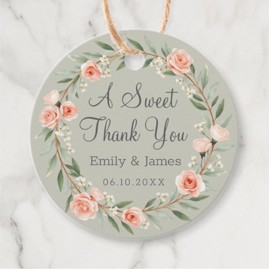 Grüner, romantischer Rose-Kranz Geschenkanhänger (Vorderseite)