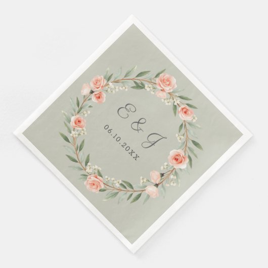 Grüner, romantischer Rose-Kranz Serviette (Ecke)