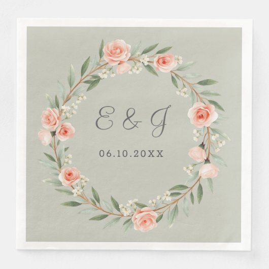 Grüner, romantischer Rose-Kranz Serviette (Vorderseite)