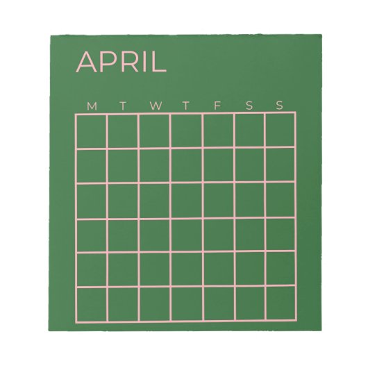 Grüner rosa April Undatierter Kalender der Organis Notizblock (Vorderseite)