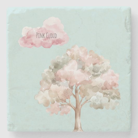 Grüner Rosa Baum Wolke Steinuntersetzer (Vorderseite)