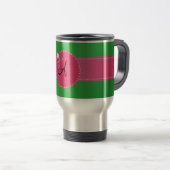 Grüner rosa Blumenkreis des Monogramms Reisebecher (VorderseiteRechts)