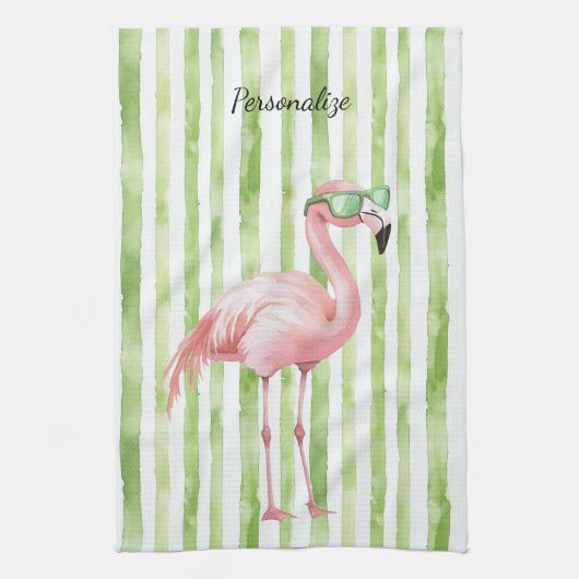 Grüner Rosa Flamingo Geschirrtuch (Vertikal)