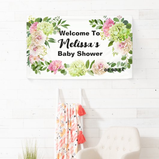 Grüner rosa Hydrangea Begrüßung Hintergrund Banner (Insitu)