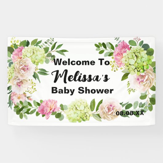 Grüner rosa Hydrangea Begrüßung Hintergrund Banner (Horizontal)