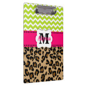 Grüner rosa Leopard-Zickzack personalisiertes Klemmbrett (Rechts)