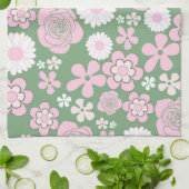 Grüner rosa tropischer Blumen Botanischer Frühling Geschirrtuch (Gefaltet)