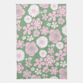 Grüner rosa tropischer Blumen Botanischer Frühling Geschirrtuch (Vertikal)