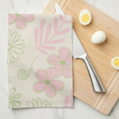 Grüner rosa tropischer Blumen Botanischer Frühling Geschirrtuch (Viertel Falte)