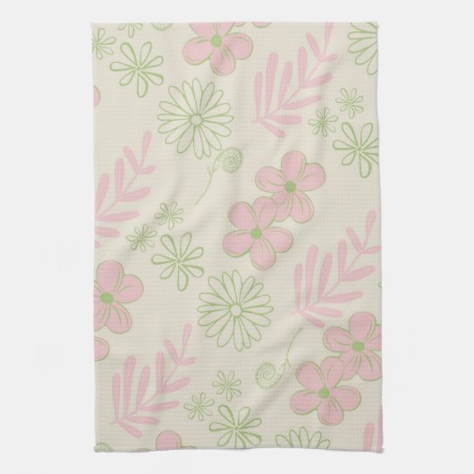 Grüner rosa tropischer Blumen Botanischer Frühling Geschirrtuch (Vertikal)