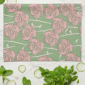 Grüner rosa tropischer botanischer Frühling Sommer Geschirrtuch (Gefaltet)