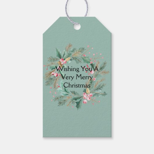 Grüner rosa Weihnachtskranz Geschenkanhänger (Vorderseite)