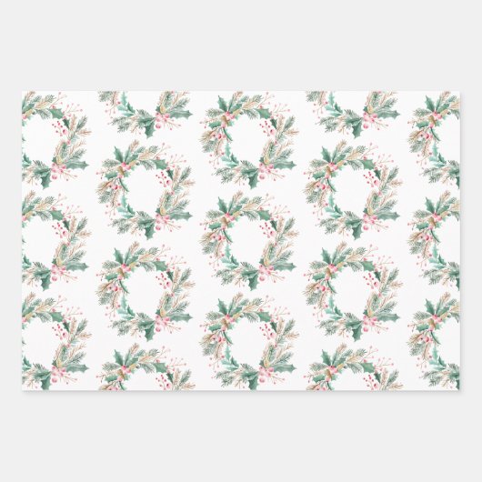 Grüner rosa Weihnachtskranz Geschenkpapier Set (Vorderseite 3)