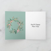 Grüner rosa Weihnachtskranz Karte (Innenseite)