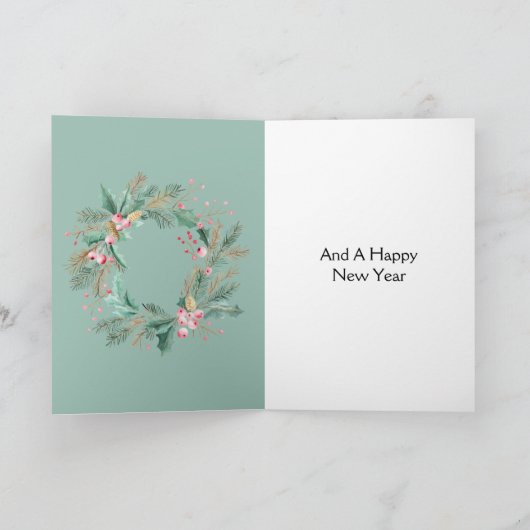 Grüner rosa Weihnachtskranz Karte (Innenseite)