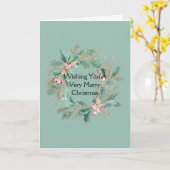 Grüner rosa Weihnachtskranz Karte (Gelbe Blume)