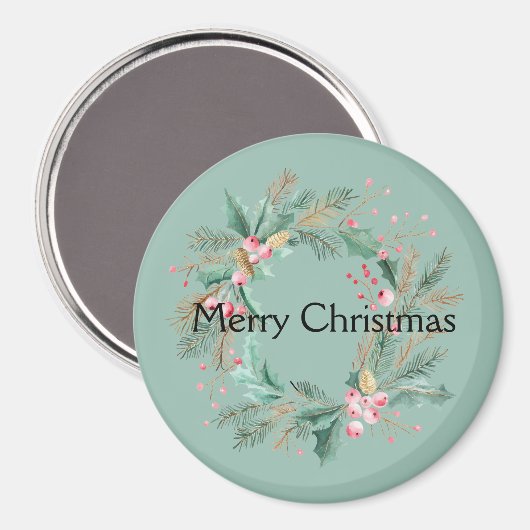 Grüner rosa Weihnachtskranz Magnet (Vorderseite/Rückseite)