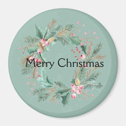 Grüner rosa Weihnachtskranz Magnet (Vorne)