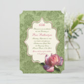 Grüner Rosengarten Damask 65. Geburtstag Einladung (Stehend Vorderseite)