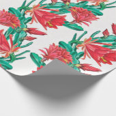 Grüner roter blühender Kaktusmuster Geschenkpapier (Ecke)