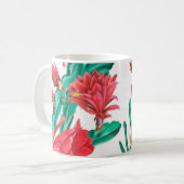 Grüner roter blühender Kaktusmuster Kaffeetasse (Vorderseite Links)